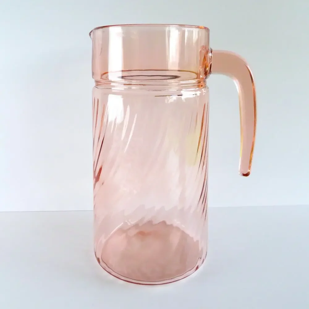 Vintage Arcoroc France Rosaline Pink Swirl Pitcher and Glasses 7 Piece Set